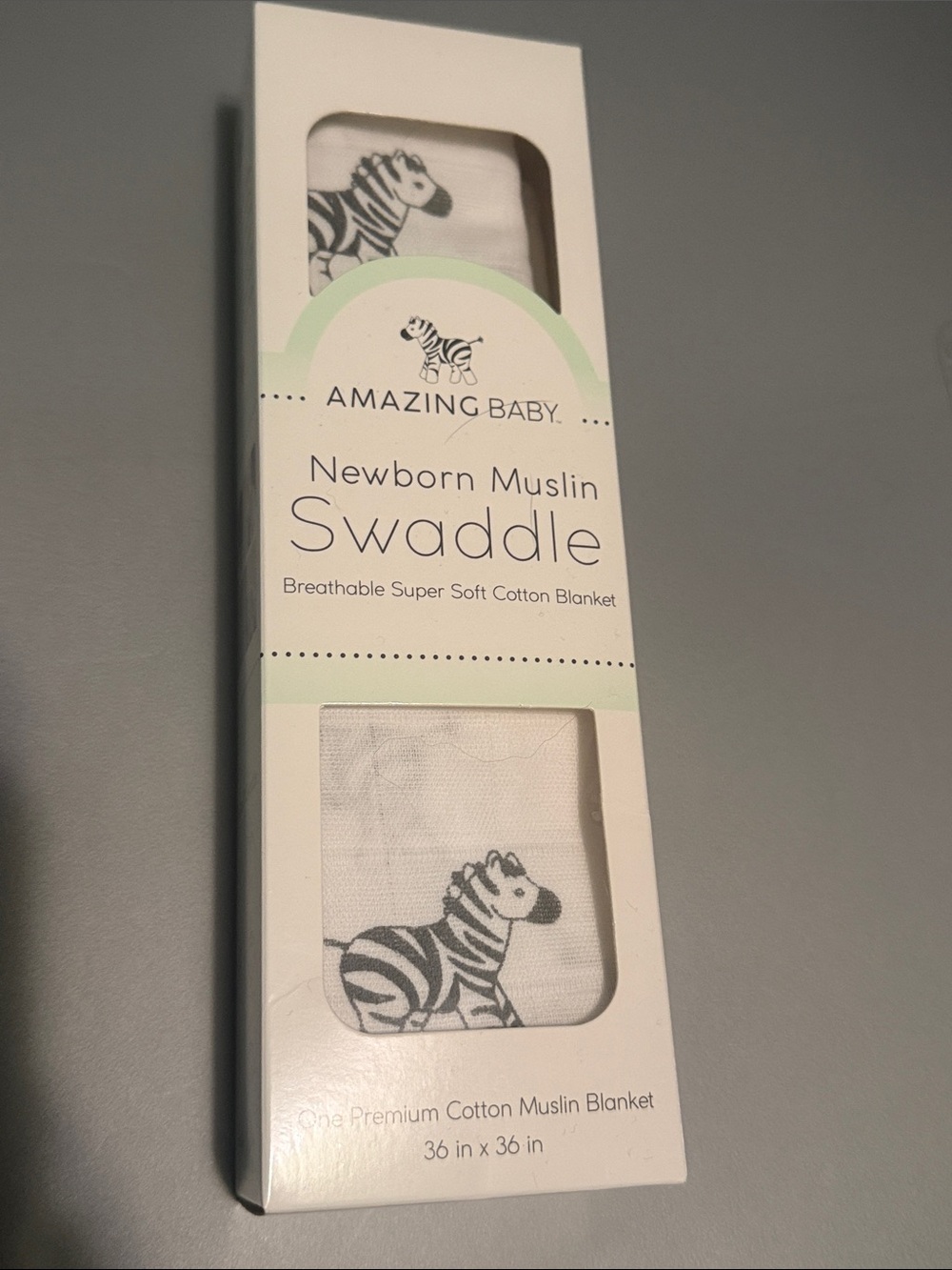Amazing Baby Newborn Muslin Swaddle - White with Gray Zebra Print